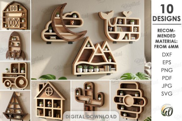 3D Wall Shelves Bundle Laser Cut: Stylish Storage