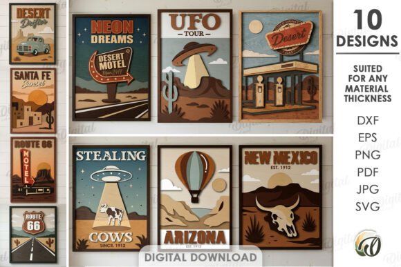 3D Wild West Wall Art Bundle Laser Cut: Create Stunning Decor
