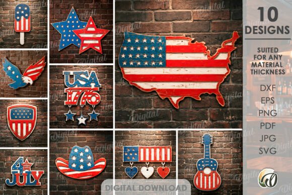 4th of July Wall Decors Bundle: Laser Cut SVG Designs