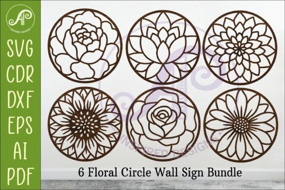 6 Floral Circle Wall Sign SVG Bundle