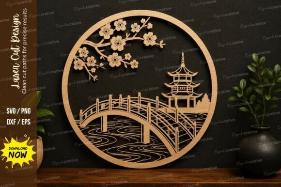 Bridge & Pagoda Scene SVG Laser Cut Design Set