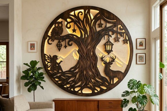 Enchanting Celestial Decor: Mystical Moon Tree SVG