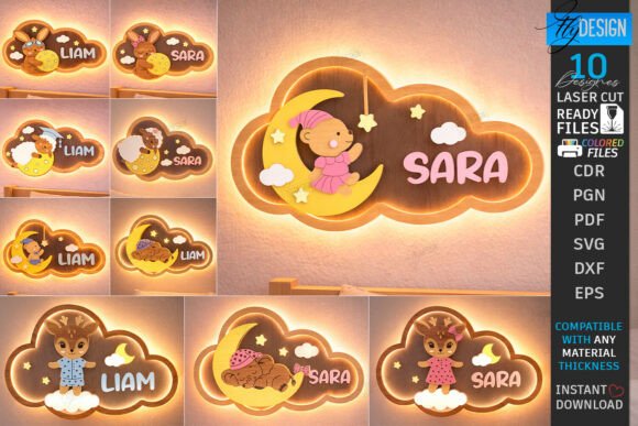 Enchanting Cloud Night Light Laser Cut Bundle SVG