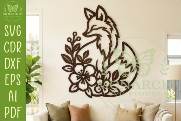 Floral Fox Wall Art SVG: Modern Woodland Decor