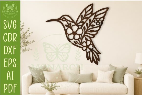 Floral Hummingbird Wall Art SVG: Modern Botanical Decor