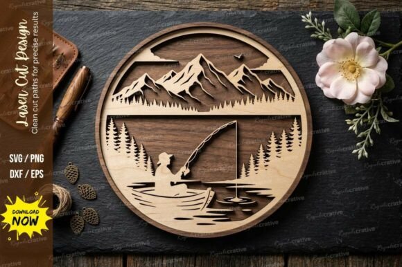 Mountain Lake Scene Laser Cut Svg: A Design Asset for Precision Crafting