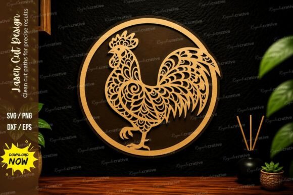 Rooster Circle Laser Cut SVG Design: Precision Craft Files