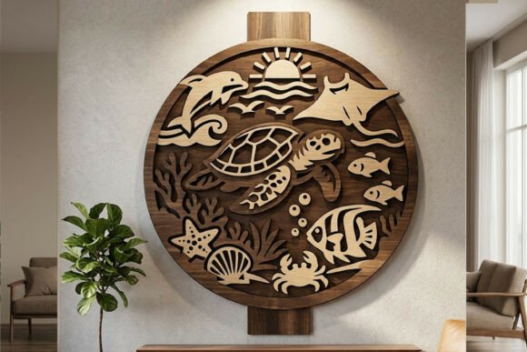 Transform Your Space with Ocean-Inspired Laser Cut Sea Life Wall Decor SVG