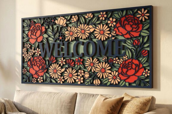 Welcome 5 Layer Laser Cut SVG: Elegant Layered Wall Art