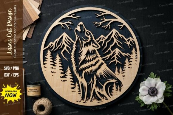 Wolf Round Frame Laser Cut SVG Cutting Design